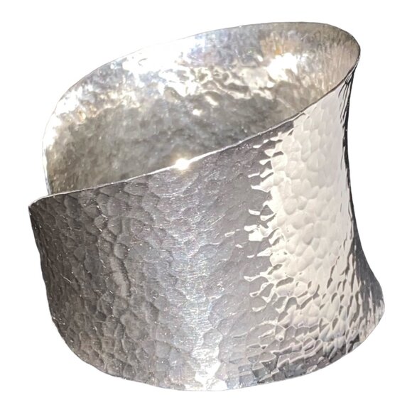 Cuff Bracelet Hammered Finish Sterling Silver Tested Jewelry - Picture 4 of 6